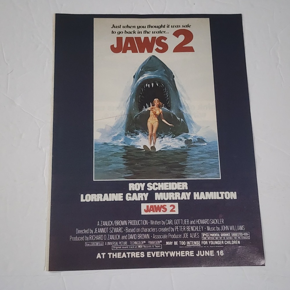 Vintage Print Ad Jaws 2 shark woman in bikini water skiing movie 1978 clipping